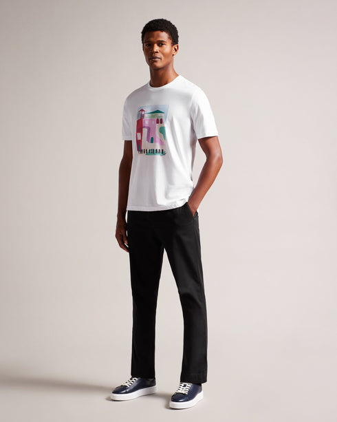 JOSEP-Tops-It's all in the details:The fabric of this product is made of 100% organic cotton. Organic cotton has a proven lower environmental impact than conventional cotton, as it reduces water usage, greenhouse gas emissions, and eliminates the use of harmful chemicals in the farming process. Short sleeve T-shirt Crew neck Capri island print 100% cotton Regular fit O'Shea is 6'2.5" / 1.89m and wears White in a Ted size 3- Ted Baker Romania